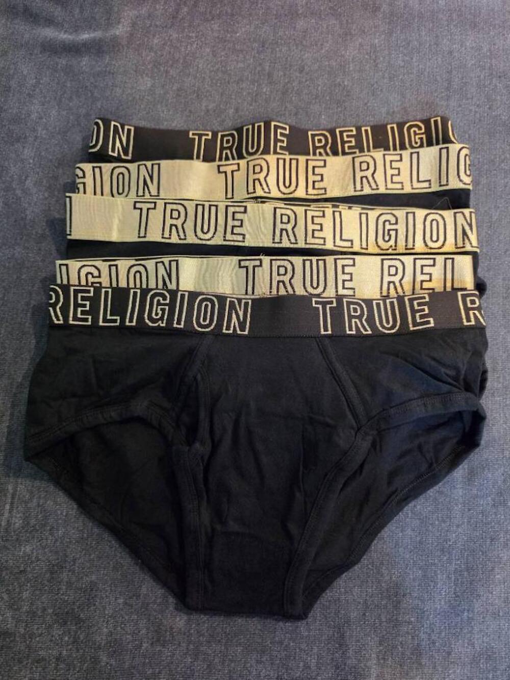 True Religion Mens Briefs Underwear Set 5 Pack NWOT Medium Black Gold Waistband